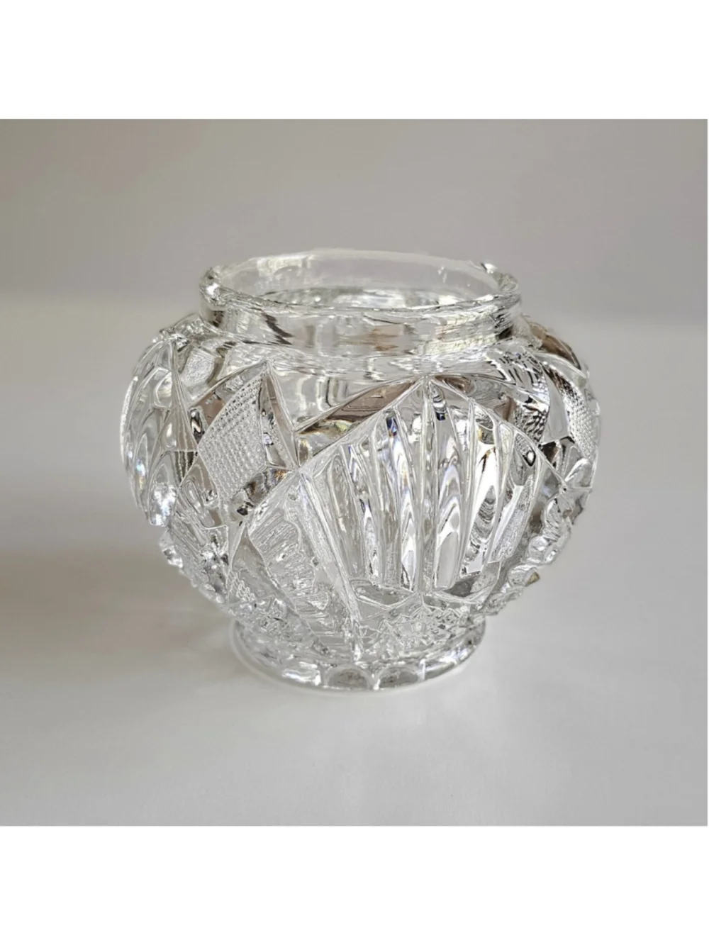 Vintage Pressed Glass Rose Bowl Small Squat Vase Hobstar & Crosshatch Pattern